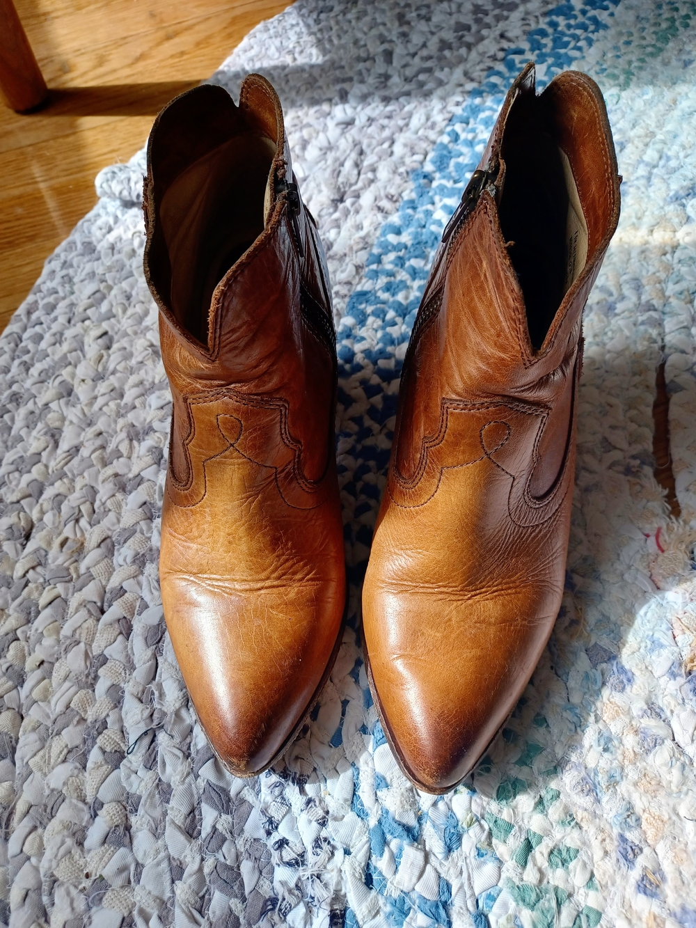 Frye Brown Leather Western Ankle Boots